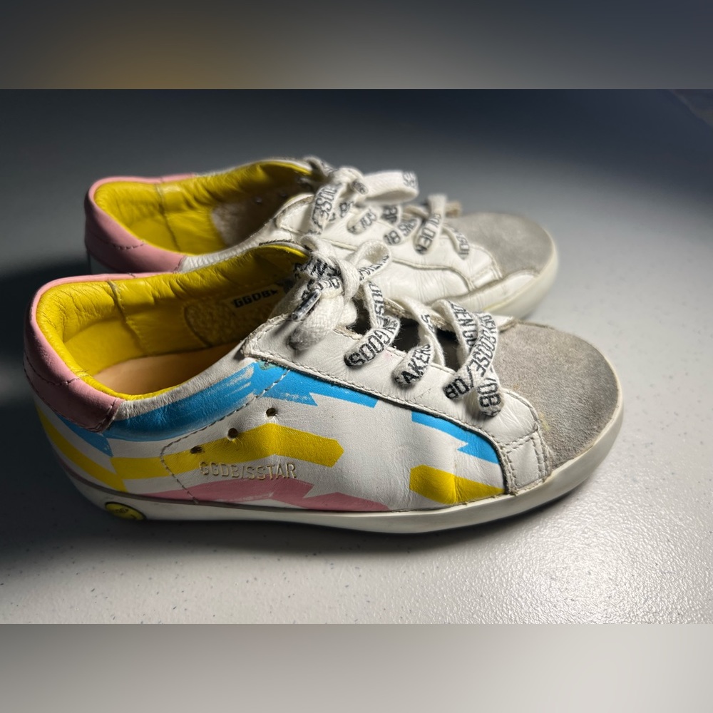 Golden Goose Kids White Sneakers with Blue, Yellow, Pink Accents